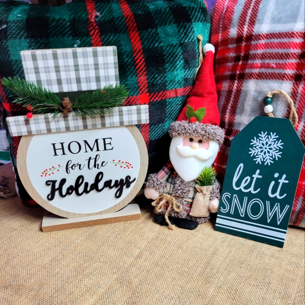 Lot of 3 Christmas decorations 1 large ornament 1 sign 1 tag